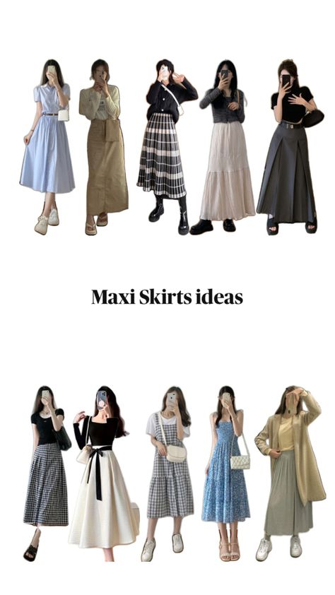 Skirt Korean Outfit, Korean Maxi Skirt, Modest Girly Outfits, Maxi Skirt Outfit, Korean Skirt, Skirt Korean, Modesty Outfits, Maxi Skirt Outfits, Islamic Dress