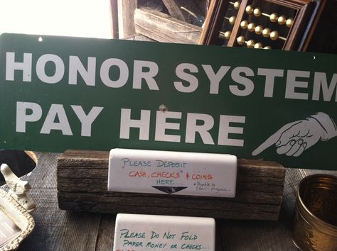 Organic farmstand and the honor system - kind of go together, no? Vegetable Stand Ideas, Diy Outdoor Room, Farm Stand Signs, Fruit Stand Ideas, Road Side Stand, Money Box Ideas, Egg Business, Honey Stand, Roadside Farm Stand