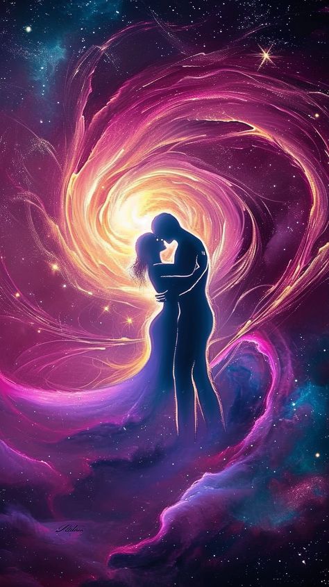 Cosmic Painting, Eternal Love Quotes, Meditation Art Spirituality, Lovers Illustration, Soulmates Art, Spiritual Art Soul, Twin Flame Journey, Love Spiritual, Twin Flame Art