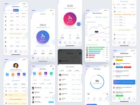 #app #attendance #iphone #leave management #leaves #mobile #nock #reporting #team #time #tracking #ui design #uxdesign Time Tracking App, Attendance App, Mobile App Ideas, Mobile Ui Design Inspiration, Creative Ui Design, Mobile Login, Ui Design Ideas, Dashboard Mobile, Interactive Web Design