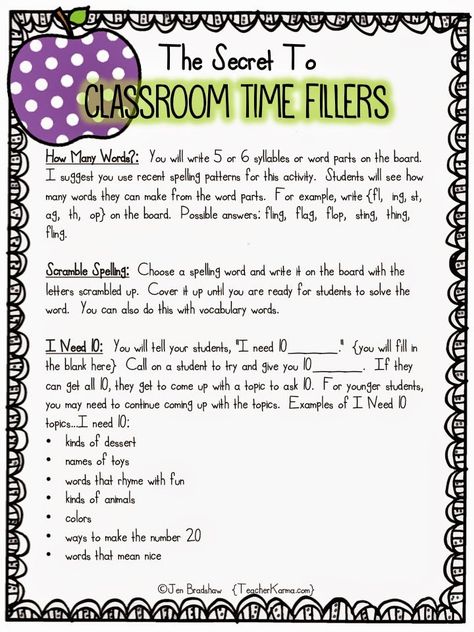 Time filler activities for teachers.  TeacherKarma.com Substitute Teacher Ideas Middle School, Classroom Time Fillers, Activities For 5th Graders, Substitute Teacher Resources, Substitute Teacher Activities, Substitute Teacher Tips, Supply Teacher, Relief Teaching Ideas, Substitute Teaching