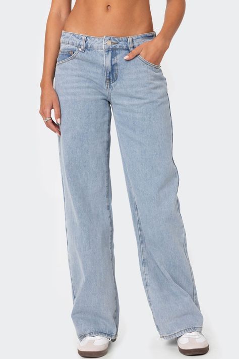 Raelynn Washed Low Rise Jeans – edikted Edikted Raelynn Low Rise Jeans, Hollister Low Rise Jeans, Edikted Low Rise Jeans, Back To School Pants, Where To Buy Good Jeans, Straight Leg Low Rise Jeans, Where To Get Low Rise Jeans, Straight Leg Blue Jeans Outfit, Low Rise Light Wash Jeans