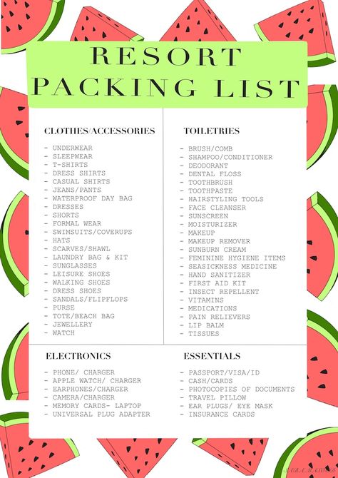 The ULTIMATE Resort Packing List Printable - Etsy Sunburn Cream, Resort Packing List, Tool Dress, Document Camera, Apple Watch Charger, Vacay Vibes, Sea Sickness, Packing Lists, List Printable