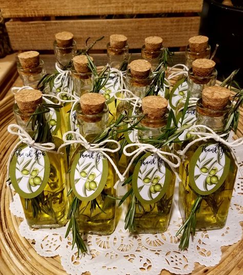 Italy Bridal Shower Ideas, Olive Oil Wedding Gift, Olive Bridal Shower Ideas, Olive Theme Baby Shower Ideas, Olive Oil Bridal Shower Theme, Italian Garden Bridal Shower Theme, Italian Bridal Shower Favors, Italian Anniversary Party Ideas, Italian Party Favors