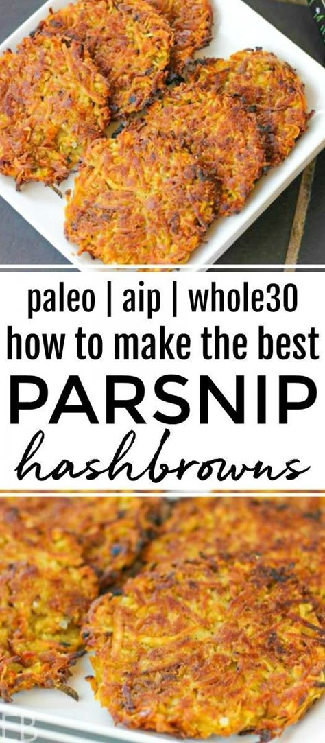 Parsnip Hashbrowns are the BEST. The exterior is a crunchy hashbrown dream; and the interior is soft, like cooked potato. Parnip Hashbrowns are perfect for Paleo, AIP, Whole30 and Gluten-free and anyone who loves hashbrowns and parsnips! || Eat Beautiful | #parsnip #hashbrowns #aip #whole30 #paleo Parsnip Hashbrowns, Aip Diet Recipes, Aip Breakfast, Eat Beautiful, Autoimmune Paleo Recipes, Aip Paleo Recipes, Paleo Recipes Breakfast, Aip Diet, Aip Paleo