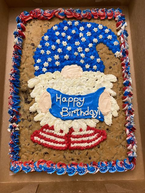 Patriotic gnome cookie cake for a 4th of July birthday! Labor Day Cookie Cake, Gnome Cookie, 4th Of July Birthday, Birthday Cookie, Cookie Cakes, July Birthday, Dessert Decoration, Birthday Cookies, Cake Decorating Techniques