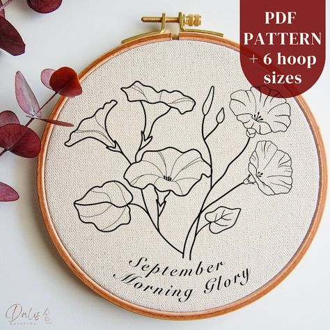 DalisPDFPatterns - Etsy Canada September Birth Month, Art Beginners, Digital Embroidery Patterns, Needlepoint Designs, Birth Month Flower, Birth Month Flowers, Botanical Pattern, Morning Glory, Printable Patterns