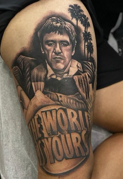 Scarface Tattoo, Montana Tattoo, Portrait Tattoo Sleeve, Mangas Tattoo, Forearm Tattoo Quotes, Half Sleeve Tattoos Forearm, Gangsta Tattoos, Chicano Style Tattoo, Men Tattoos Arm Sleeve