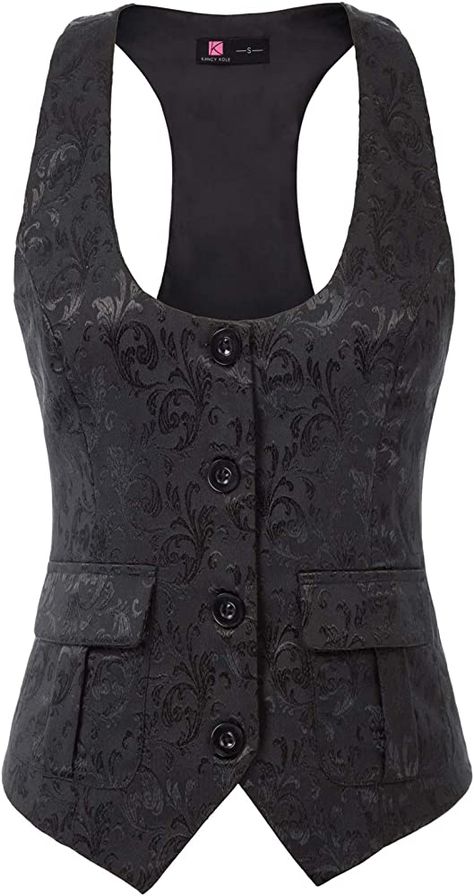 KANCY KOLE Women Dressy Vest Slim Fit Waistcoat Casual Racerback Vest Victorian Tops (Black, S) at Amazon Women's Coats Shop Dressy Vest, Women Waistcoat, Waistcoat Outfit, Black Suit Vest, Steampunk Vest, Steampunk Jacket, Womens Waistcoat, Black Waistcoat, Waistcoat Woman