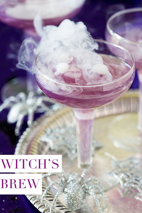 Witch's Brew Halloween Cocktail!This purple sassy Halloween cocktail is too fun and a drop of dry ice makes it even spookier! pizzazzerie.com Purple Liquor, Witchs Brew, Halloween Bridal Showers, Halloween Cocktail, Vodka Cocktails Recipes, Witch's Brew, Halloween Cocktails, Dry Ice, Purple Halloween