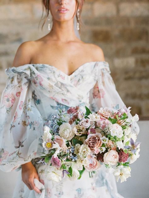 Read More: https://www.stylemepretty.com/2021/02/10/monet-inspired-elopement-at-sunstone-villa/ Vestidos Color Pastel, Sunstone Villa, Monet Inspired, Monique Lhuillier Gowns, San Luis Obispo Wedding, Santa Ynez, Floral Gown, Bridal Fashion Week, Bride Wear