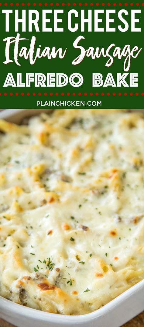 Three Cheese Italian Sausage Alfredo, Alfredo Pasta And Sausage Recipes, Sweet Italian Sausage Casserole, Sausage And Alfredo Sauce, Italian Sausage Alfredo Recipes, Creamy Pasta Casserole Recipes, Sausage Alfredo Pasta Recipes, Bulk Italian Sausage Recipes, Sausage Alfredo Lasagna