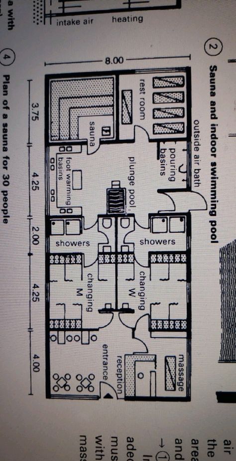 Sauna Plan Architecture, Small Spa Layout Design Floor Plans, Spa Plan Architecture Spas, Gym Plan Architecture, Yoga Studio Floor Plan, Spa Layout, Spa Plan, Pool Changing Room, Toilet Plan