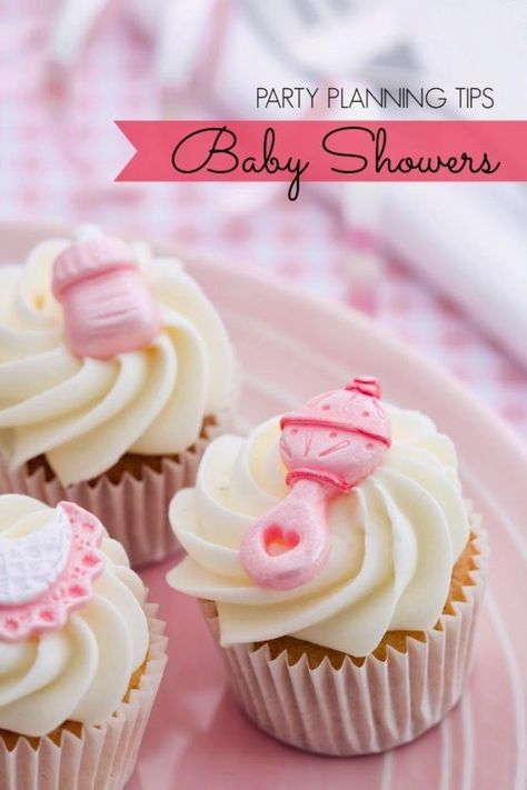 Tips for Planning an Awesome Baby Shower - Made by A Princess Girl Shower Cupcakes, Cupcake Creme, High Tea Baby Shower, Baby Shower Cupcakes For Girls, Shower Prizes, Cupcake Pictures, Baby Shower Cakes Girl, Baby Cupcake