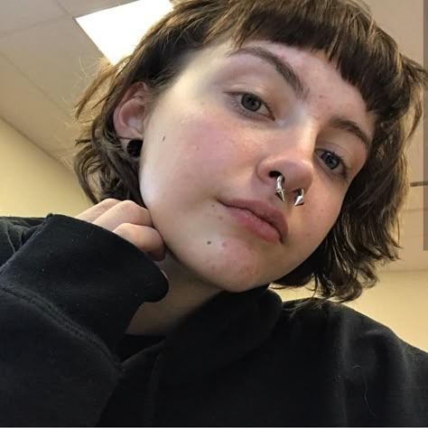 Thick Septum Piercing, Stretched Septum Aesthetic, Coolest Piercings, Big Septum Piercing, Tattooed Bodies, Nose Pierce, Stretched Septum, Cute Nose Piercings, Septum Piercings