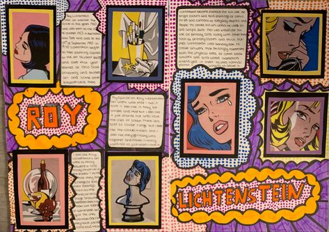 Gcse Title Page Ideas, Pop Art Gcse Sketchbook, Roy Lichtenstein Artist Research Page, Art Research Page, Artist Research Page, Gcse Sketchbook, Portfolio Reference, Textiles Gcse, Roy Lichtenstein Pop Art