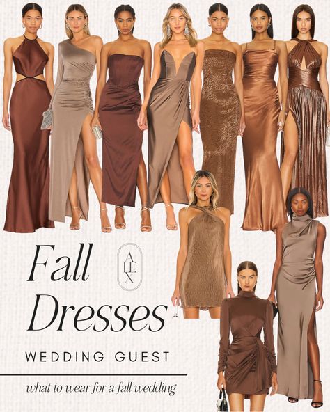 Do you have an upcoming fall wedding!? Dallas based lifestyle and fashion influencer, Alex Malek, is sharing her top picks for formal fall wedding guest dresses here! Shop all her favorite chocolate brown wedding guest dresses for Fall on LTK! Wedding Guest Brown Outfit, Chocolate Wedding Guest Dress, Chocolate Brown Wedding Colors Bridesmaid Dresses, Brown Dress For Wedding Guest, Winter Wedding Guest Outfit Cocktail, Brown Wedding Dress Guest, Chocolate Brown Wedding Guest Dress, Bridesmaid Inspo Dress Ideas, How To Style A Brown Dress