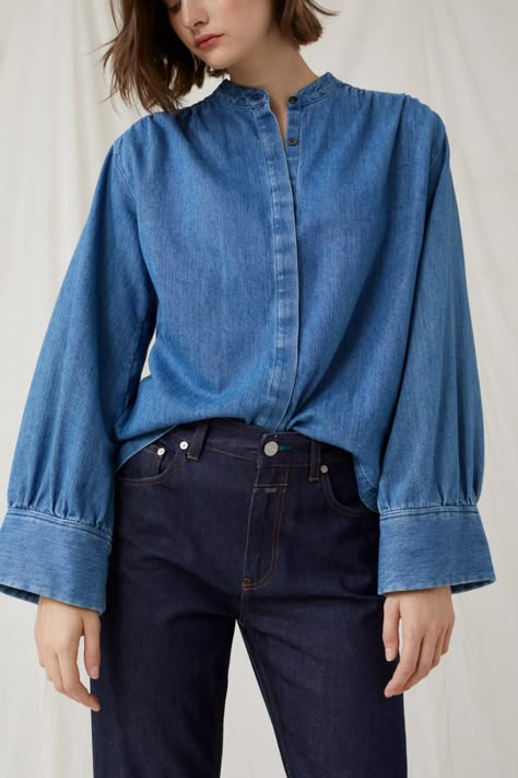 Denim Blouse Outfits, Denim Shirt Outfit, Denim Top Women, Casual Denim Shirt, Look Formal, Fashion Top Outfits, Denim Shirts, All Jeans, Blouse Jeans