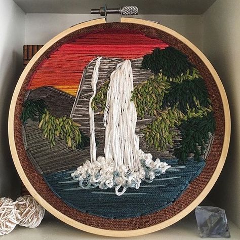 Waterfall Embroidery, Nature Craft Ideas, Nature Craft, Embroidery Hoop Wall Art, Ribbon Embroidery Tutorial, Pattern Coloring Pages, Embroidery Tutorial, Modern Embroidery, Needle Art