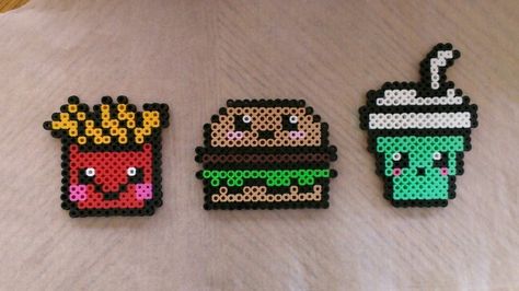 Perler beads McDonalds version #shamrockshake Cute Food Perler Beads, Perler Beads Mcdonalds, Cute Food Perler Bead Patterns, Hama Beads Food, Perler Food, Easy Perler Bead Patterns, Pixel Beads, Melty Bead Patterns, Pearl Beads Pattern