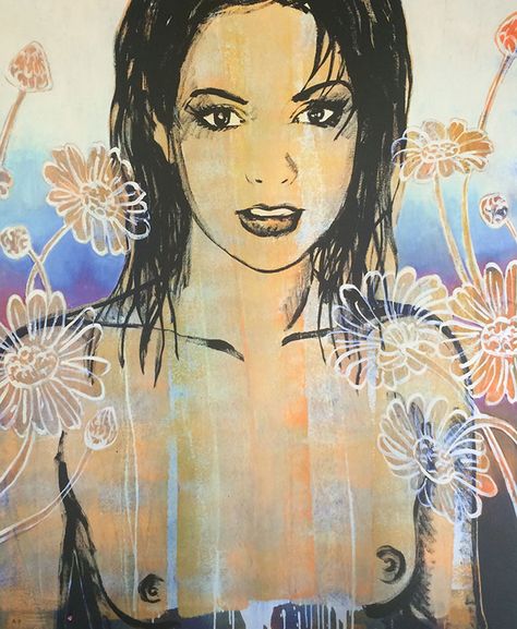 'Belinda with Flowers' by David Bromley | limited edition Artist's ProofThe Block Shop - Channel 9 Robert Beatty, Pop Art Disney, David Bromley, Girl Paintings, Female Body Paintings, Photo Paint, Body Paintings, Painting Face, Drawing Female Body