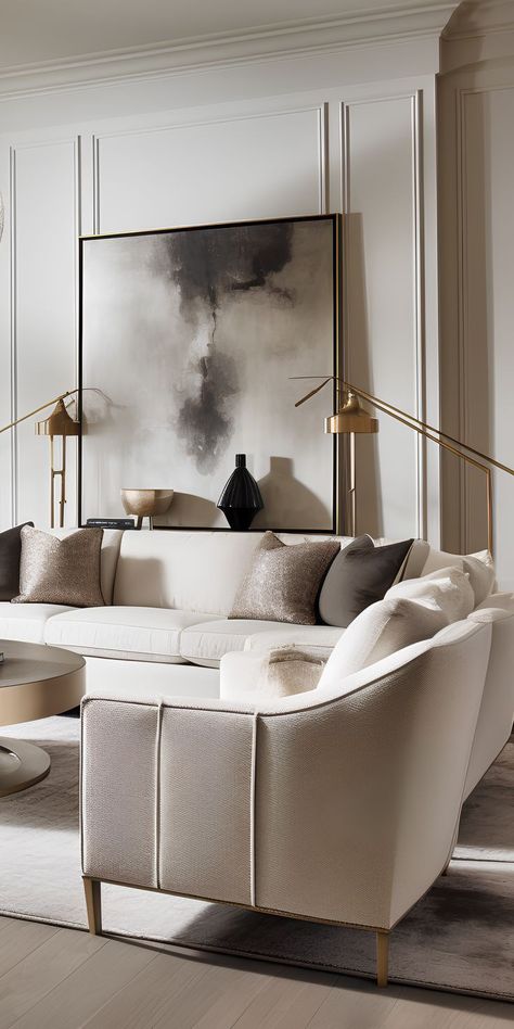 Elegant Lounge Room, Neo Classic Living Room, 2023 Living Room Decor Trends, Timeless Living Room Interior Design, Modern Classic Interior Design, Timeless Living Room, Living Room Decor Lights, Wall Art Decor Bedroom, Aesthetic Living Room