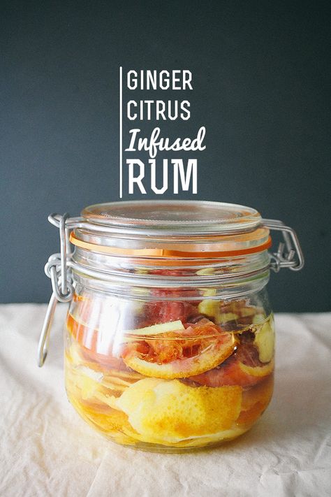 Grab your favorite white rum and oranges, lemons, limes and ginger. Get ready for summer cocktail bliss with bright and spicy infused rum! Infused Alcohol Recipes, Homemade Booze, Infused Rum, Infused Liquors, Alcohol Infusion, Homemade Alcohol, Homemade Liquor, Liquor Recipes, Rum Recipes