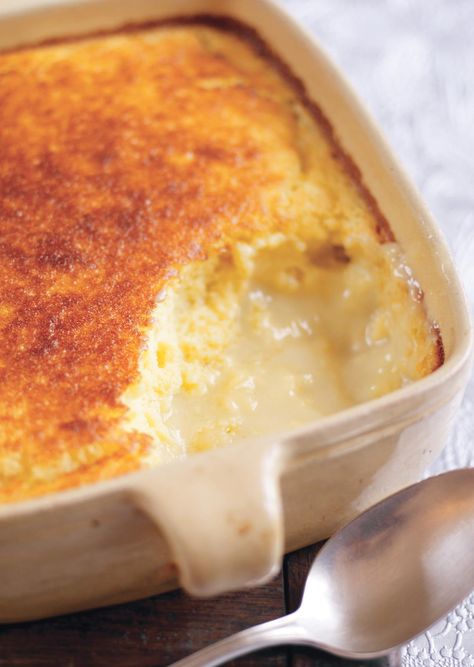 Lemon and Passion Fruit Self-saucing Pudding - The Happy Foodie Afrikaans Recipes, Hot Puddings, Self Saucing Pudding, Lemon Pudding Cake, Baked Desserts, Warm Desserts, African Cooking, African Recipes, Lemon Pudding