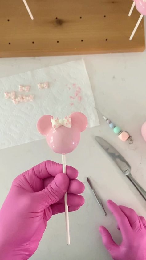 Sweet Whimsy Shop | Cake Pops | Bakery & Tutorials on Reels | Verna Felton · Bibbidi Bobbidi Boo Mickey Cake Pops, Minnie Mouse Cake Pops, Cake Pop Tutorial, Cake In A Cone, Minnie Mouse Cupcakes, Minnie Cake, Cake Pop Recipe, Minnie Mouse Cake, Minnie Birthday