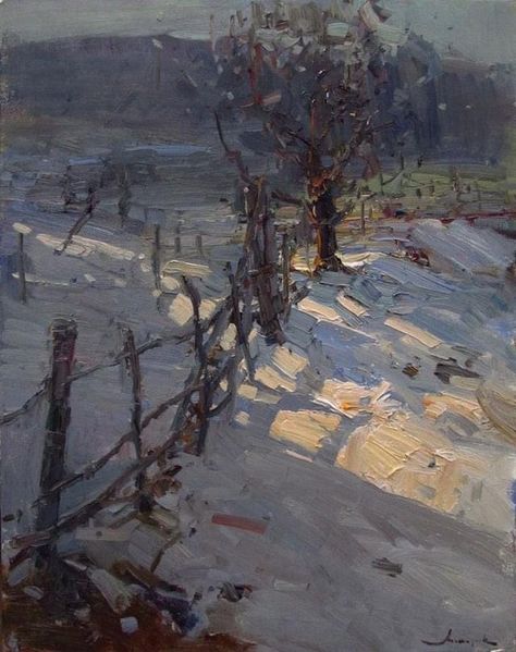 Snowy Landscape Painting, Snow Paintings, Russian Painters, Evening Landscape, 50s Art, Snow Landscape, Art Guide, Winter Landscape Painting, Watercolor Architecture