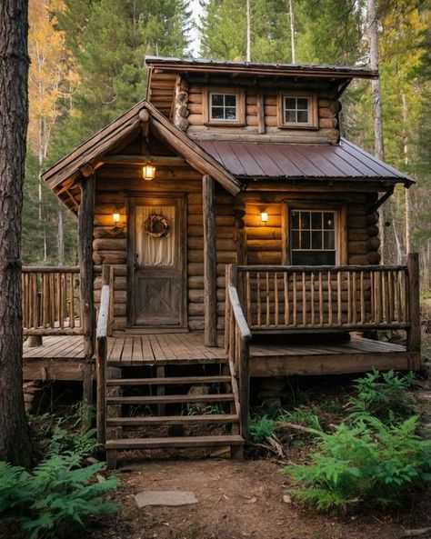 My Rustic Cabin Rustic Cabin Farmhouse, Log Cabin Homes Exterior Rustic, Rustic Cabin House Plans, Tiny Cabin Exterior, Cabins And Cottages Rustic, Small Cabin Exterior Ideas, Small Cabin Exterior, Houses Reference, Rustic Small Cabin