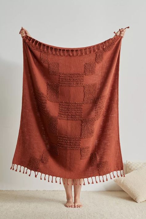 Urban outfitters Teign Throw Blanket Terracotta Throw Blanket, Fall Girl Aesthetic, Foggy Fall, Sea Life Wallpaper, Braided Tassels, Red Throw Blanket, Life Wallpaper, Airbnb Decor, Mid Century Bedroom