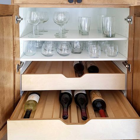 wine rack Pull Out Wine Rack, Upper Cabinet Wine Rack, Hidden Bar Cabinet, Corner Drawers, Countertop Wine Rack, Wine Glass Storage, Utensil Drawer, Coffee Nook, Wine Glass Rack