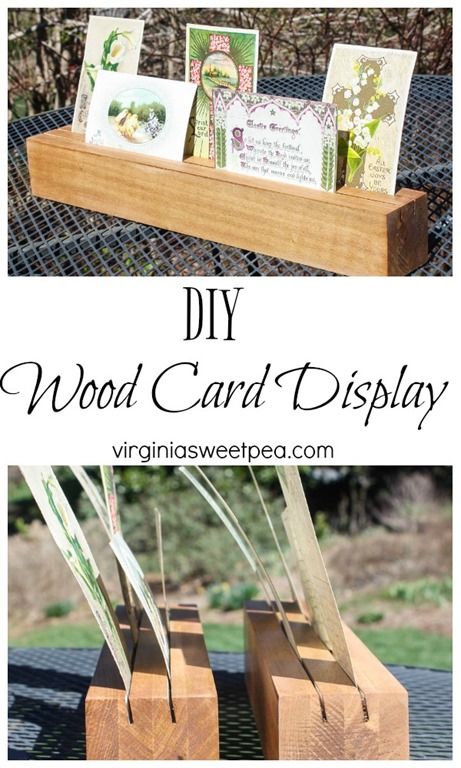 DIY Wood Card Display and Holder - Learn how to make your own! virginiasweetpea.com Greeting Card Display Stand, Greeting Card Holder, Card Holder Diy, Greeting Card Display, Artificial Christmas Garland, Pottery Barn Inspired, Stand Ideas, Party Place, Wood Card