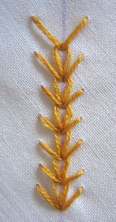 Wheat ear stitch in detail. (look at it upside down, a lazy daisy stitch with a couple straight stitches at the side) Sulaman Pita, Crazy Quilt Stitches, Stitched Together, Hand Embroidery Tutorial, Embroidery Stitches Tutorial, Brazilian Embroidery, Sewing Stitches, 자수 디자인, Silk Ribbon Embroidery