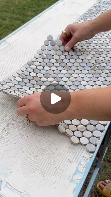 Lilly Skjoldahl - DIY furniture flips + home improvement on Instagram: "HOW I DID IT! (Comment LIST if you want the full list of supplies I used for this project!) 👇🏼👇🏼👇🏼 AD

I had been on the hunt for a planting station & garden storage for our backyard and this dresser was PERFECT for what I needed it for! 🪴 🌱🍃 This DIY just shows how cool & custom you can make things if you #SprayNewLife ! Let the creativity flow!!

+ found this awesome metal dresser at an estate sale for $120

+ cleaned it with Krud Kutter Cleaner & Degreaser

+ primed with @rustoleum Stops Rust with Custom 5-in-1

+ used #Rustoleum Custom 5-in-1 in the color Satin Peaceful Blue

+ applied tile mortar & round marble penny tile + applied a cream colored grout TA-DAA!!

Now I have the perfect waterproof dresser Tile Dresser Top Diy, Tiled Dresser, Marble Penny Tile, Planting Station, Mosaic Tools Needed, Metal Dresser, Colored Grout, Krud Kutter, Peaceful Blue