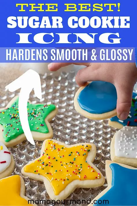 Kids Cookies Recipes, Easy Sugar Cookie Icing Recipe, Easy Sugar Cookie Icing, Cookie Icing That Hardens, Best Sugar Cookie Icing, Icing That Hardens, Sugar Cookie Icing Recipe, Cookie Glaze, Best Sugar Cookie