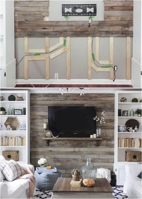 Diy Pallet Wall, Diy Wood Wall, Shiplap Wall Diy, Pallet Walls, Shiplap Wall, Diy Shiplap, Pallet Decor, Fa Fal, Pallet Wall