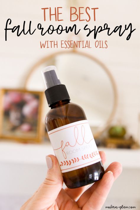 Easy fall DIY - make your own non-toxic room spray with essential oils. Citrus, pine and clove mike together for the perfect fall scent. Cinnamon Room Spray Diy, Diy Fall Skincare, Fall Room Spray Essential Oils, Fall Essential Oil Room Sprays, Non Toxic Room Spray, Diy Fall Room Spray, Fall Essential Oil Room Spray Blends, Fall Homemade Gifts, Fall Room Sprays With Essential Oils