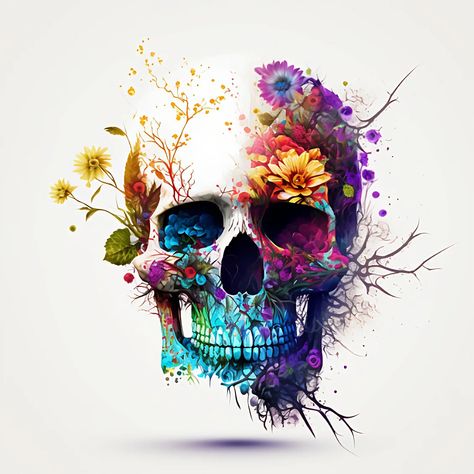 I will create you a colourful skull tattoo design Tattoo Skull, Aries Tattoo, Contemporary Watercolor, Flower Art Drawing, Colorful Skulls, Skull Painting, Skull Tattoo Design, Fire Art, Tattoo Cover-up