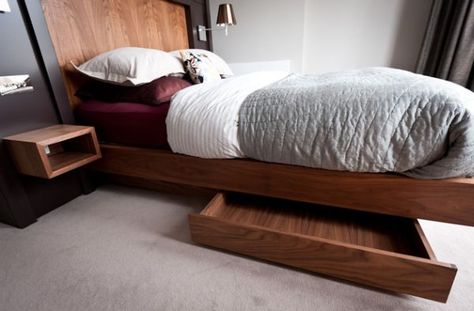 30 Stylish Floating Bed Design Ideas for the Contemporary Home Ikea Storage Bed Hack, Ikea Storage Bed, Ikea Platform Bed, California King Platform Bed, Platform Bed With Drawers, Best Platform Beds, King Size Platform Bed, Floating Bed Frame, Space Saving Beds