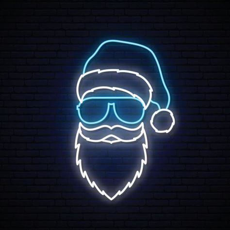 Santa Claus in a blue hat and sunglasses in neon style. Neon Lights Photography, Hat And Sunglasses, Neon Sign Art, Neon Moon, Custom Neon Lights, Neon Fashion, 80s Cartoons, Neon Light Signs, Blue Hat