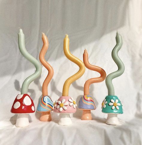 Mushroom Candle, Clay Candle Holders, Dancing Drawings, Clay Candle, Affordable Aesthetic, Air Dry Clay Projects, Clay Crafts Air Dry, Aesthetic Candles, Clay Things