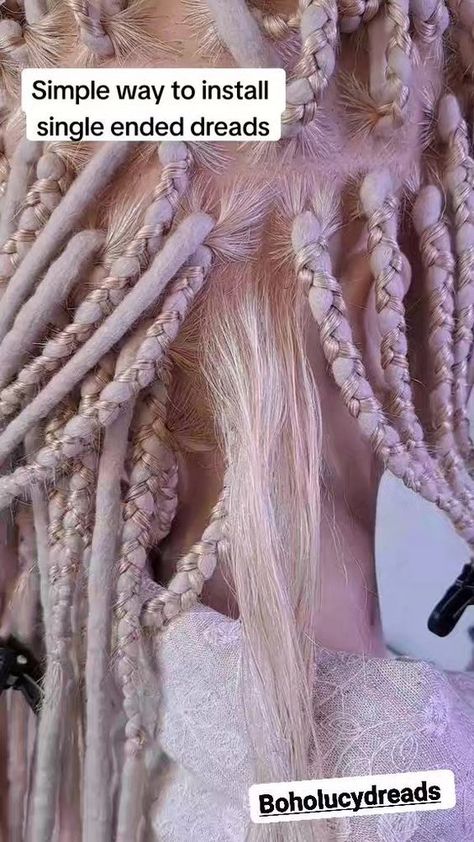 Synthetic Dreads On Short Hair, How To Install Single Ended Dreads, How To Install Synthetic Dreads, Blonde Dread Extensions, Dreadlock Sectioning Chart, De Dreads Install, Single Ended Dreads Install, Partial Dreads Placement Short Hair, Installing Dread Extensions