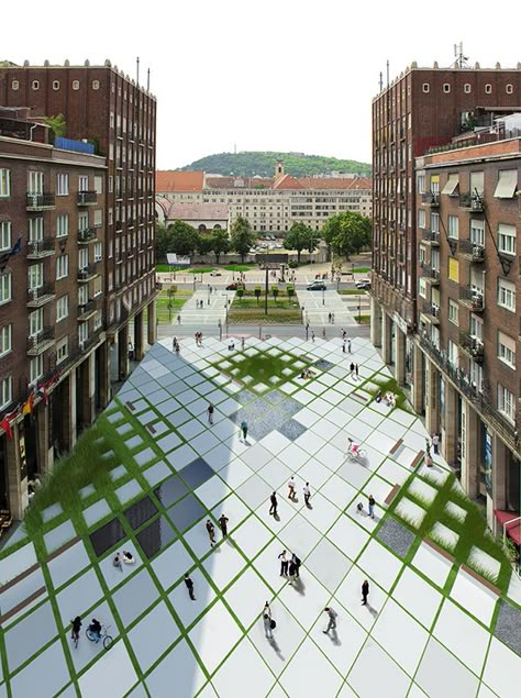 Madách square, student competition on Behance Landscaping Square Area, Public Square Architecture, Public Square Design, Square Architecture, Landscape Plaza, Urban Square, Pavement Design, Plaza Design, City Square