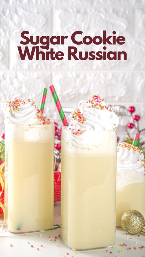 Enjoy a delicious take on the traditional White Russian cocktail, the Sugar Cookie White Russian Cocktail, and spread some holiday cheer. This creamy recipe, which combines traditional rich flavors with a fanciful twist of sugar cookies, is perfect for Christmas celebrations or a comfortable night in. It promises to uplift your spirits and tantalize your taste senses. #SugarCookieWhiteRussian Sugar Cookie White Russian, Christmas White Russian, Christmas Cookie Cocktail, Holiday White Russian Recipe, White Russian Shots, White Russian Variations, Christmas Cocktails Vodka, Christmas Vodka, Alcoholic Coffee Drinks