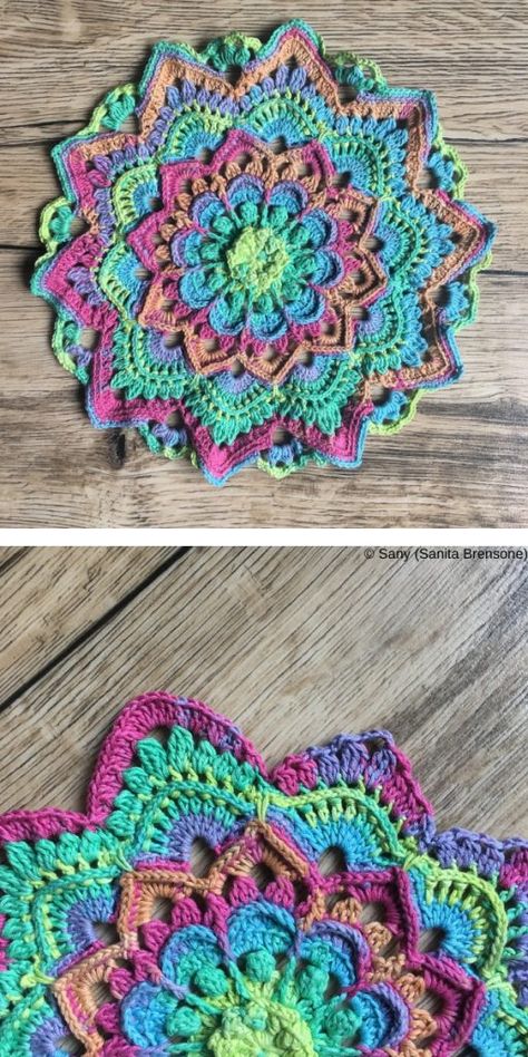 Stunning Colorful Mandala Free Crochet Patterns – 1001 Patterns Free Mandala Crochet Patterns, Free Crochet Doily Patterns, Crochet Dreamcatcher, Colorful Mandala, Crochet Rug Patterns, Crochet Mandala Pattern, Crochet Cow, Crochet Goodies, Crochet Doily Patterns