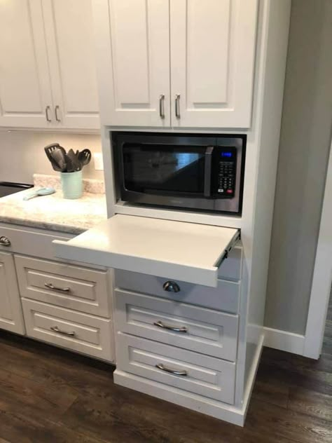 Microwave Bottom Cabinet, Where To Hide Microwave In Kitchen, Microwave Cabinet Shelf, Cabinet Microwave Built In, Where To Put The Microwave In A Kitchen, Microwave Location Ideas Small Kitchen, Retirement Barndominium, Countertop Microwave Ideas, Microwave Kitchen Ideas