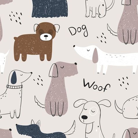 Animals Vector Illustration, Cute Dog Illustration, Cute Seamless Pattern, Dog Illustrations, Scratchboard Art, Animals Pattern, 강아지 그림, Dogs Cute, Dog Birthday Party