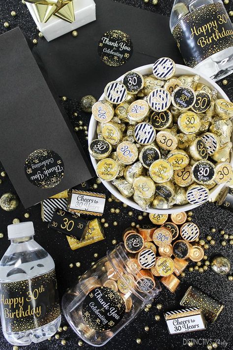 Black and Gold 30th Birthday Party Ideas including candy stickers 30th Birthday Souvenirs, 30th Birthday Party Bags, Party Favors For 30th Birthday For Women, 30th Birthday Goodie Bags Favors, 30th Party Favors, 30th Birthday Party Ideas, Gold 30th Birthday, 30th Birthday Party Favors, Surprise 30th Birthday